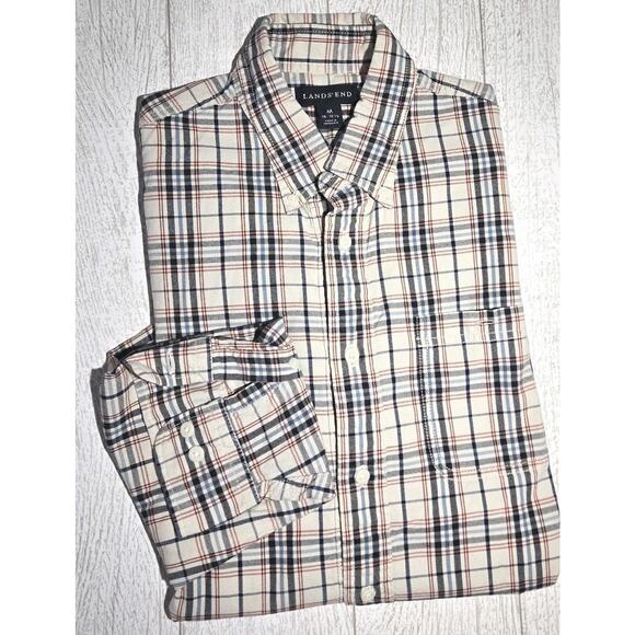 Lands' End Other - Lands End Red Blue Plaid Long Sleeve Button Down Casual Shirt MED Preppy Classic